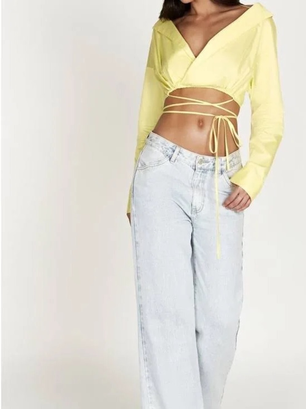 Meshki Tops | Yellow Wrap Crop Top